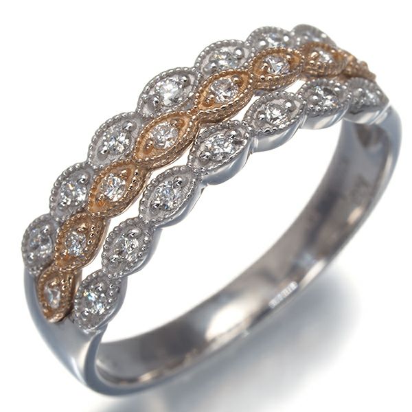 ダイヤ 0.23ct  ミルグレイン コンビカラー リング K18WG/PG 