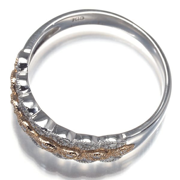 ダイヤ 0.23ct  ミルグレイン コンビカラー リング K18WG/PG 