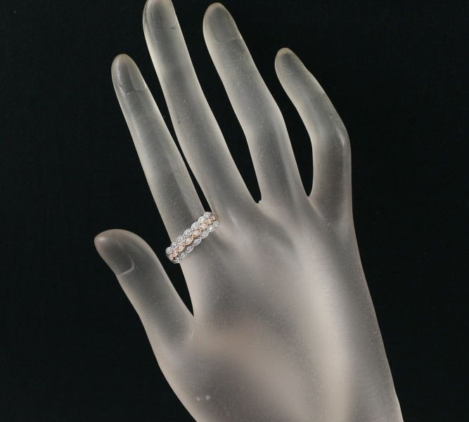 ダイヤ 0.23ct  ミルグレイン コンビカラー リング K18WG/PG 