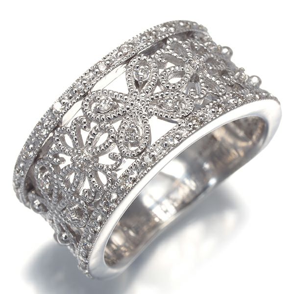 ダイヤ 0.20ct 透かし ミルグレイン  リング K18WG 