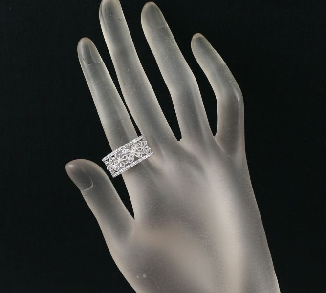 ダイヤ 0.20ct 透かし ミルグレイン  リング K18WG 
