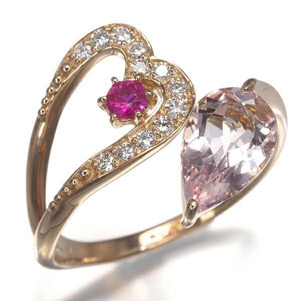 モルガナイト 1.12ct ルビー 0.11ct ダイヤ 0.10ct ハート リング K18PG 