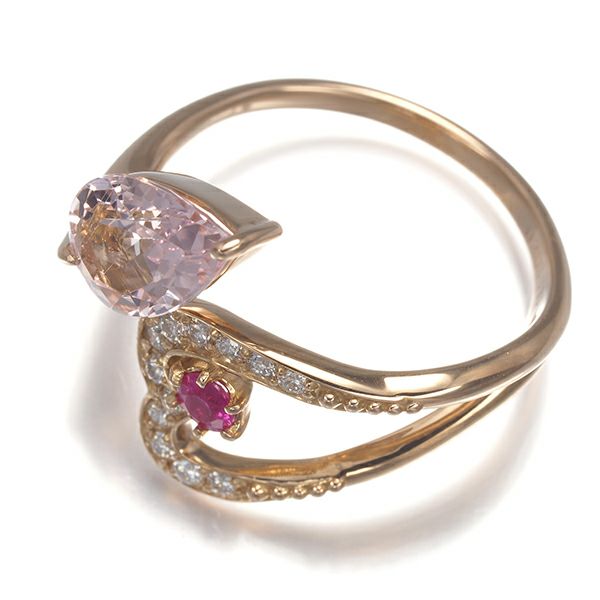 モルガナイト 1.12ct ルビー 0.11ct ダイヤ 0.10ct ハート リング K18PG 