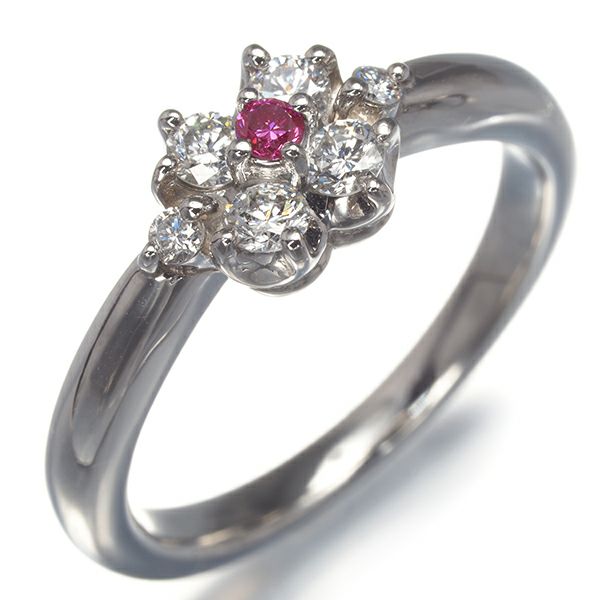 アッシュエル リング ピンク＆クリアダイヤ 0.34ct  フラワー 10号 Pt900 ソーティング