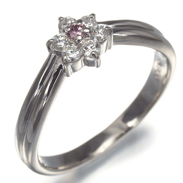 スタージュエリー リング ピンク＆クリアダイヤ 0.03ct/0.20ct フラワー 13号 Pt900 ソ