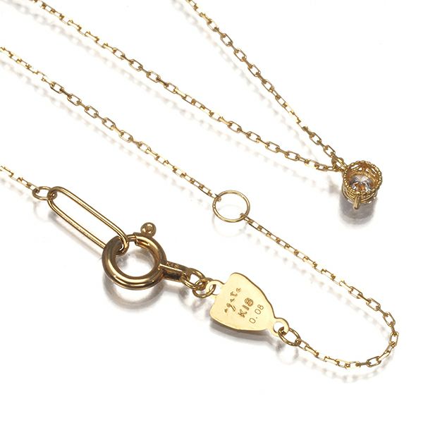アガット ネックレス ダイヤ 0.08ct  一粒 K18YG 