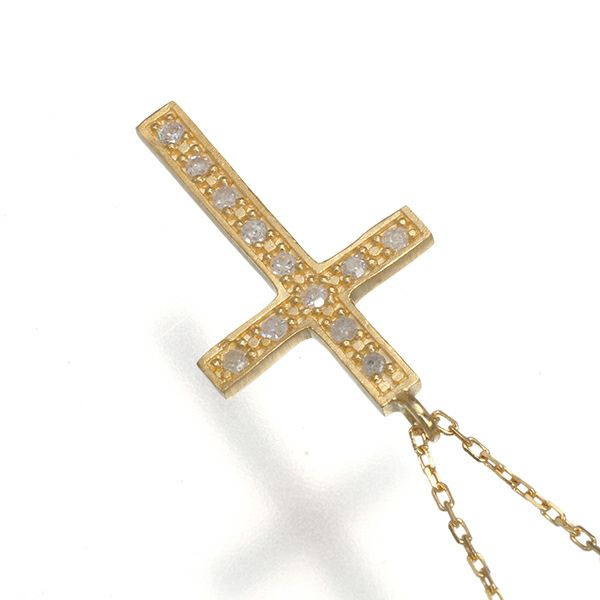 アガット ネックレス ダイヤ シングルカット クロス K18YG 