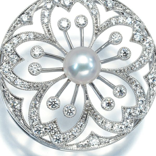 ミキモト ペンダントトップ パール 真珠 ダイヤ 0.62ct  透かし 桜 フラワー K18WG 