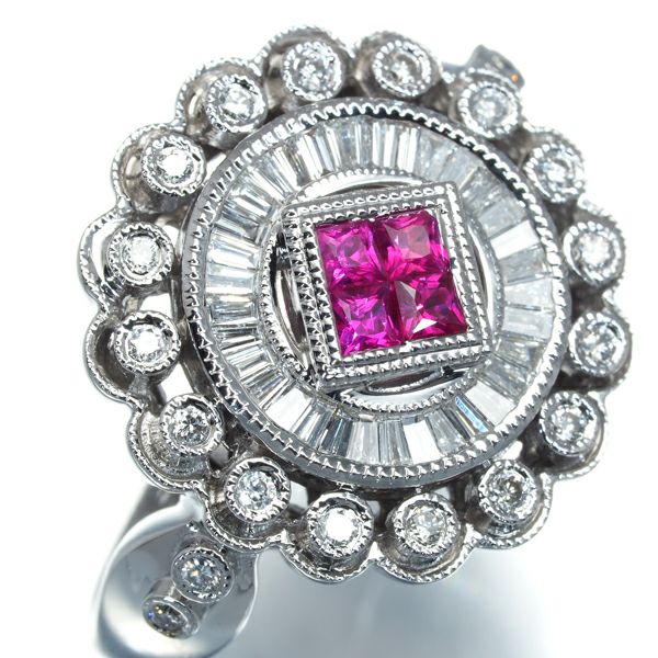 ルビー 0.30ct ダイヤ 0.47ct ミルグレイン  リング K18WG 