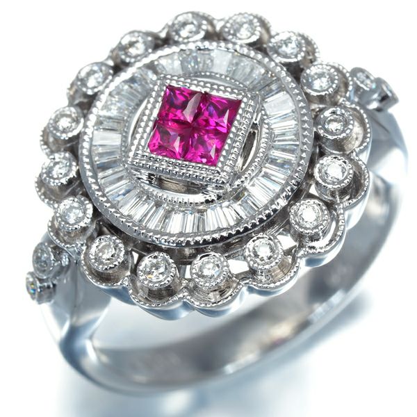 ルビー 0.30ct ダイヤ 0.47ct ミルグレイン  リング K18WG 