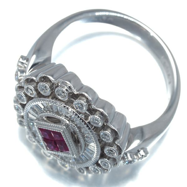 ルビー 0.30ct ダイヤ 0.47ct ミルグレイン  リング K18WG 