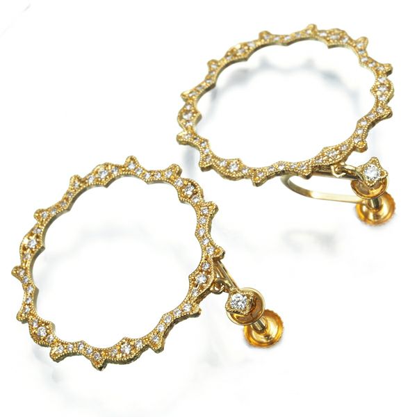ダイヤ 0.15ct/0.15ct サークル ミルグレイン イヤリング K18YG 