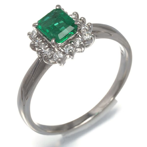 タサキ リング エメラルド 0.72ct ダイヤ 0.24ct  クラシック 18号 Pt900 