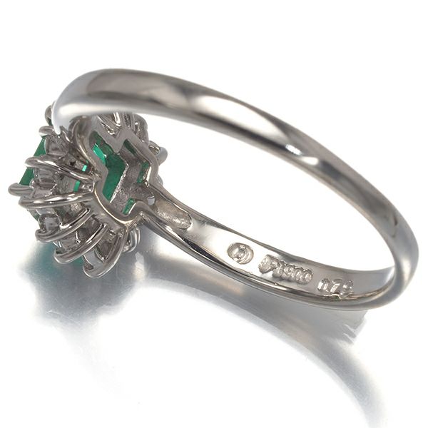 タサキ リング エメラルド 0.72ct ダイヤ 0.24ct  クラシック 18号 Pt900 