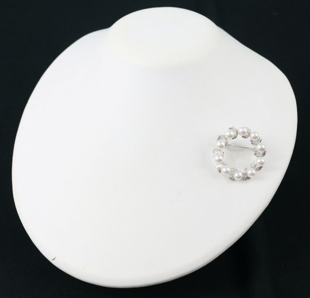 ミキモト ブローチ パール アコヤ真珠 5.6-5.8mm リーフ サークル K18WG 