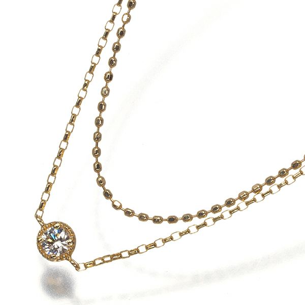 ダイヤ 0.07ct 一粒 カットボール レイヤード  ブレスレット K18YG 