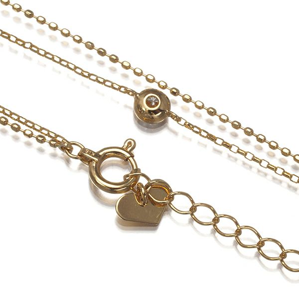 ダイヤ 0.07ct 一粒 カットボール レイヤード  ブレスレット K18YG 