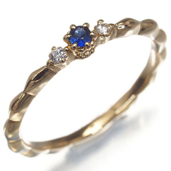 アガット リング サファイア  ダイヤ 0.02ct  ピンキー 3号 K18YG 
