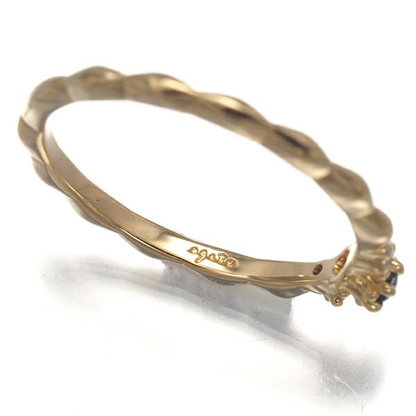 アガット リング サファイア  ダイヤ 0.02ct  ピンキー 3号 K18YG 