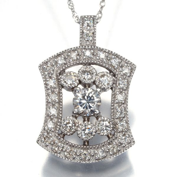 ダイヤ 0.235ct/0.31ct ミルグレイン  ネックレス K18WG 