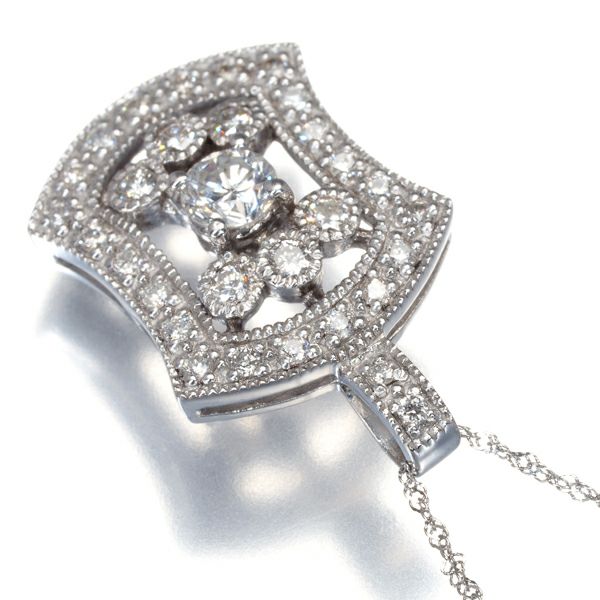 ダイヤ 0.235ct/0.31ct ミルグレイン  ネックレス K18WG 