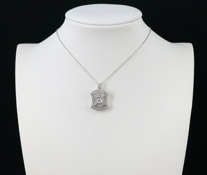 ダイヤ 0.235ct/0.31ct ミルグレイン  ネックレス K18WG 