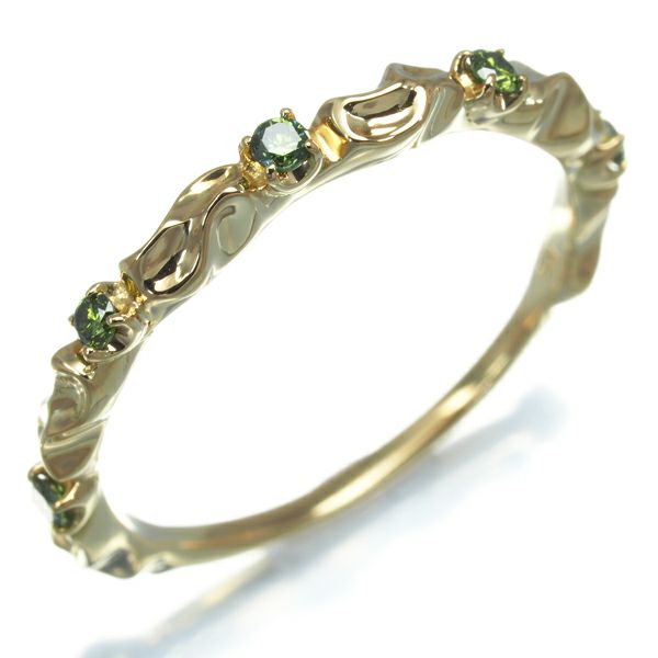 グリーンダイヤ 0.10ct 5P リング K18YG 
