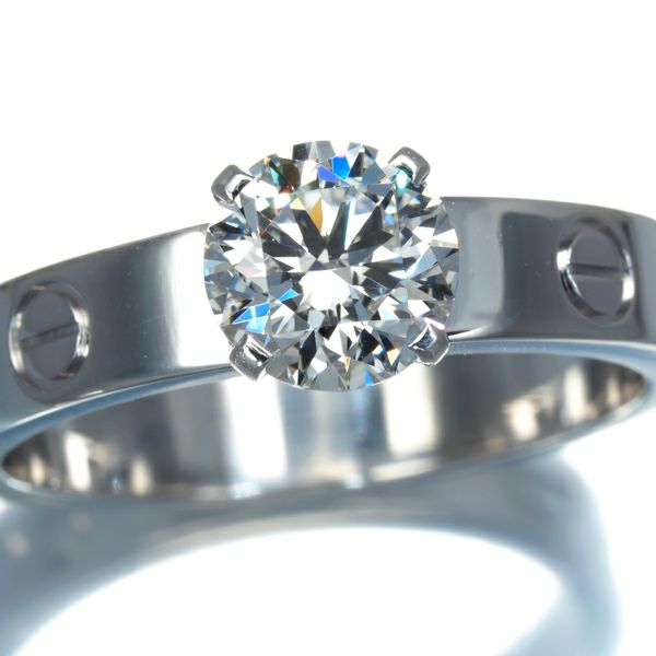 カルティエ リング ダイヤ 1.10ct F VS1 3EX ミニラブ ソリテール 55号 K18WG 鑑定書