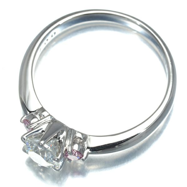 タサキ リング ピンク&クリア ダイヤ 0.53ct/0.07ct ソリティア 12号 Pt900 