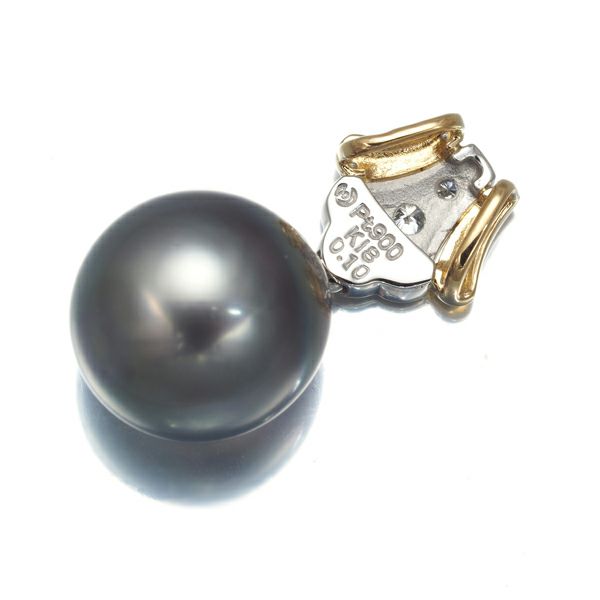 タサキ ペンダントトップ ブラックパール 黒蝶真珠 13.4mm ダイヤ 0.10ct Pt900/K18YG 