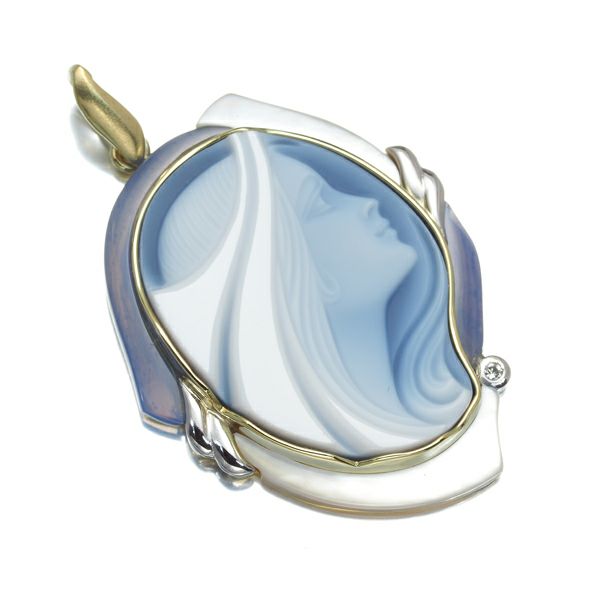 エルヴィンポーリー ペンダントトップ メノウ シェル  ダイヤ  0.125ct カメオ  K18YG/Pt900