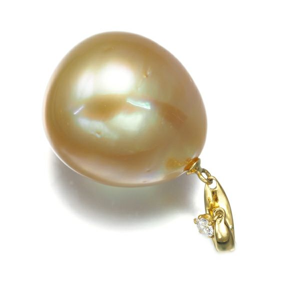 ゴールデンパール 白蝶真珠 13.8mm ダイヤ 0.03ct ペンダントトップ K18YG ソーティング