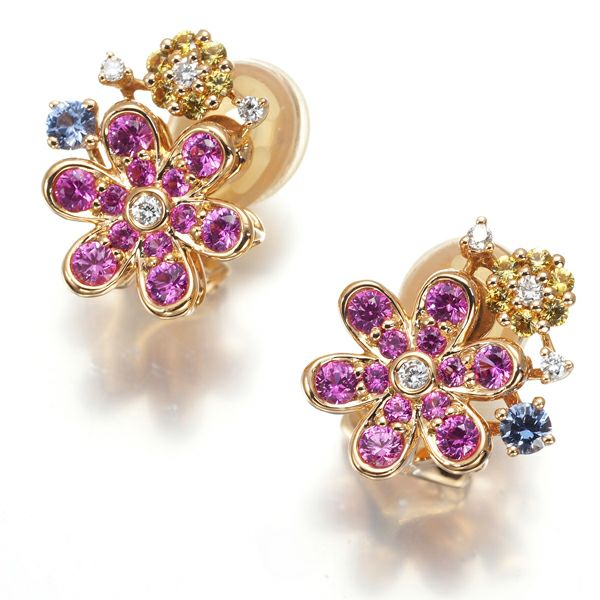 ポンテヴェキオ ピアス サファイア 0.82ct ダイヤ 0.08ct フラワー K18PG 