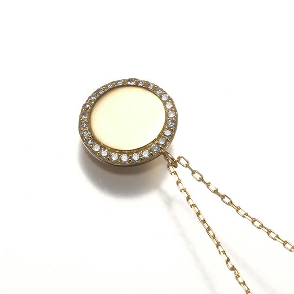 ダイヤ 0.15ct サークル プレート  ネックレス K18YG 