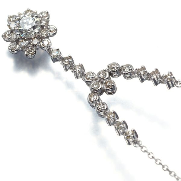 ダイヤ 0.30ct/0.40ct フラワー Yドロップ  ネックレス K18WG 