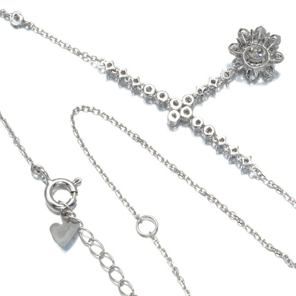 ダイヤ 0.30ct/0.40ct フラワー Yドロップ  ネックレス K18WG 