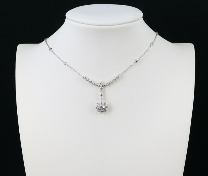 ダイヤ 0.30ct/0.40ct フラワー Yドロップ  ネックレス K18WG 