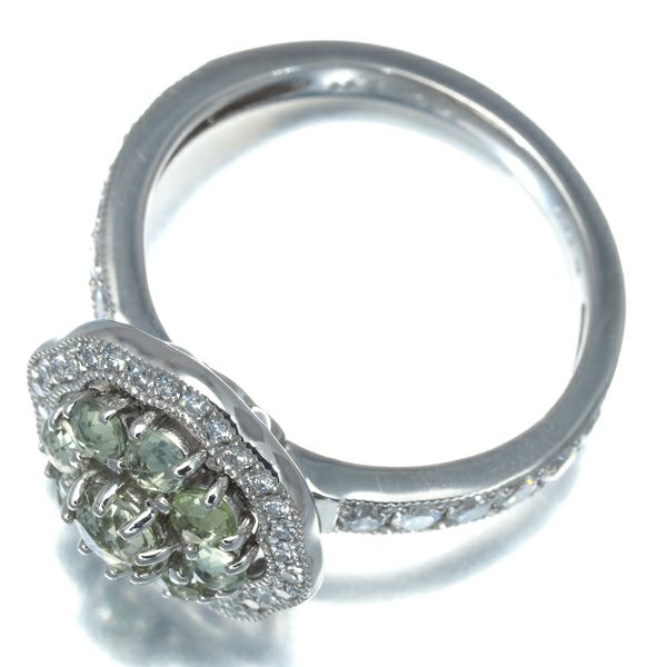 グリーンサファイア 0.78ct ダイヤ 0.44ct ローズカット ミルグレイン  リング Pt950 鑑別書