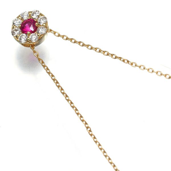 ウィスプ ネックレス ルビー ダイヤ 0.10ct  バースデー K18YG 