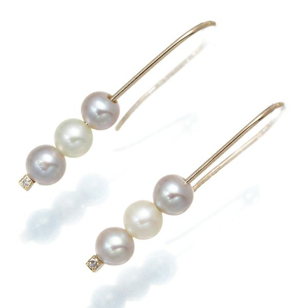ベビーパール 淡水真珠 4.3mm ダイヤ 0.006ct/0.006ct フック  ピアス K10YG 