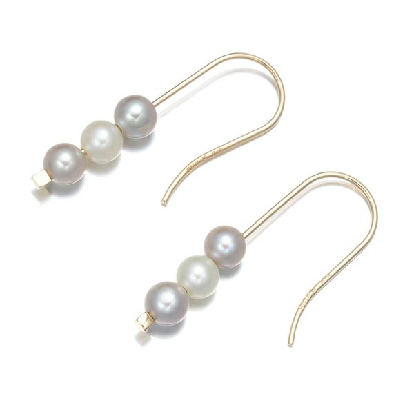 ベビーパール 淡水真珠 4.3mm ダイヤ 0.006ct/0.006ct フック  ピアス K10YG 