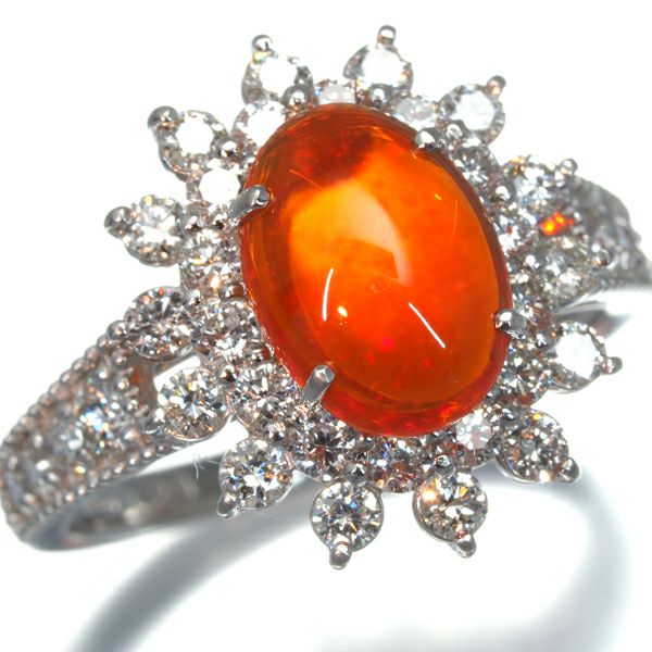 ファイアオパール 1.20ct ダイヤ 0.94ct クラシック  リング Pt950 