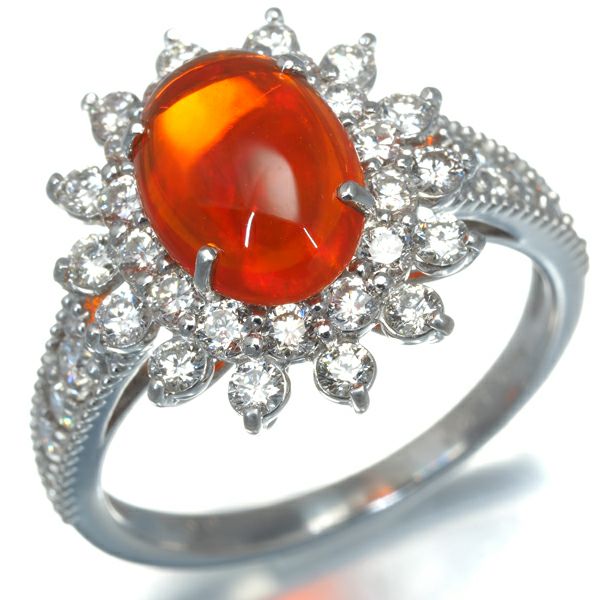 ファイアオパール 1.20ct ダイヤ 0.94ct クラシック  リング Pt950 