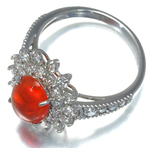 ファイアオパール 1.20ct ダイヤ 0.94ct クラシック  リング Pt950 