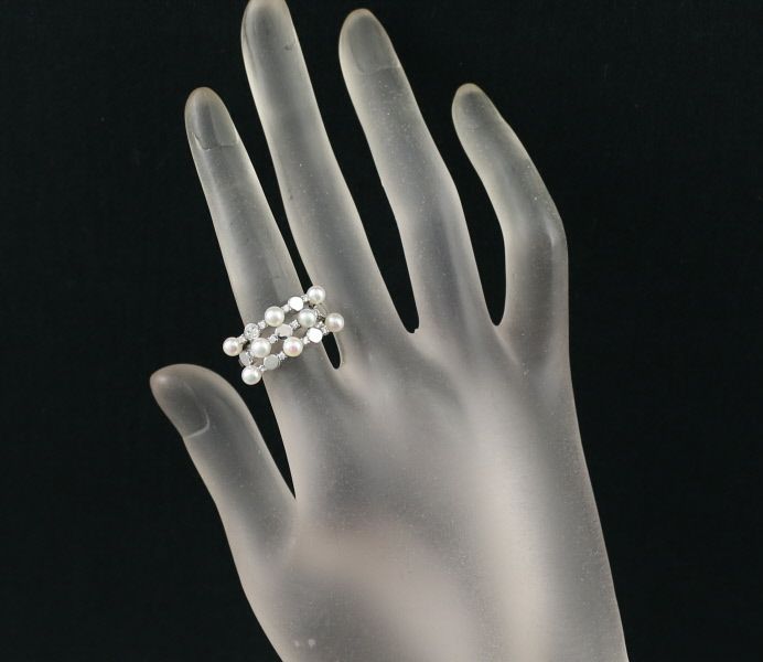 タサキ リング ベビーパール 真珠 3.7mm ダイヤ 0.13ct   Pt900 