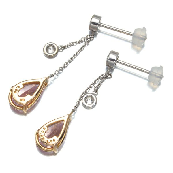 モルガナイト 1.30ct/1.49ct ダイヤ 0.22ct ペアシェイプ 揺れる ピアス K18YG/WG 