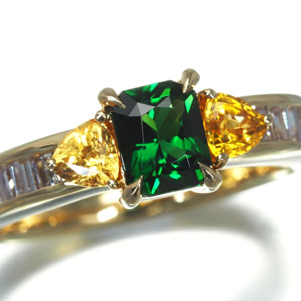 グリーントルマリン 0.62ct サファイア 0.48ct ダイヤ 0.31ct   リング K18YG 