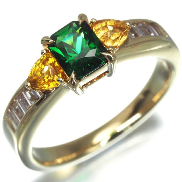 グリーントルマリン 0.62ct サファイア 0.48ct ダイヤ 0.31ct   リング K18YG 