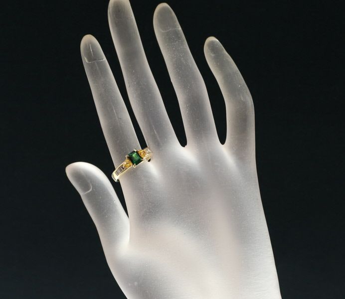 グリーントルマリン 0.62ct サファイア 0.48ct ダイヤ 0.31ct   リング K18YG 