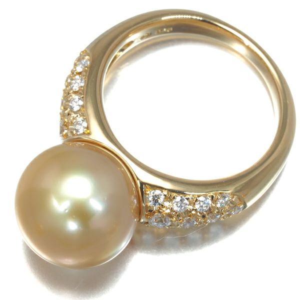 タサキ リング ゴールデンパール 白蝶真珠 11.8mm ダイヤ 0.41ct  12号 K18YG ソーティング
